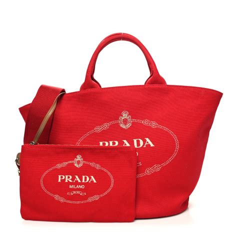 PRADA Canapa Small Shopping Tote Rosso 